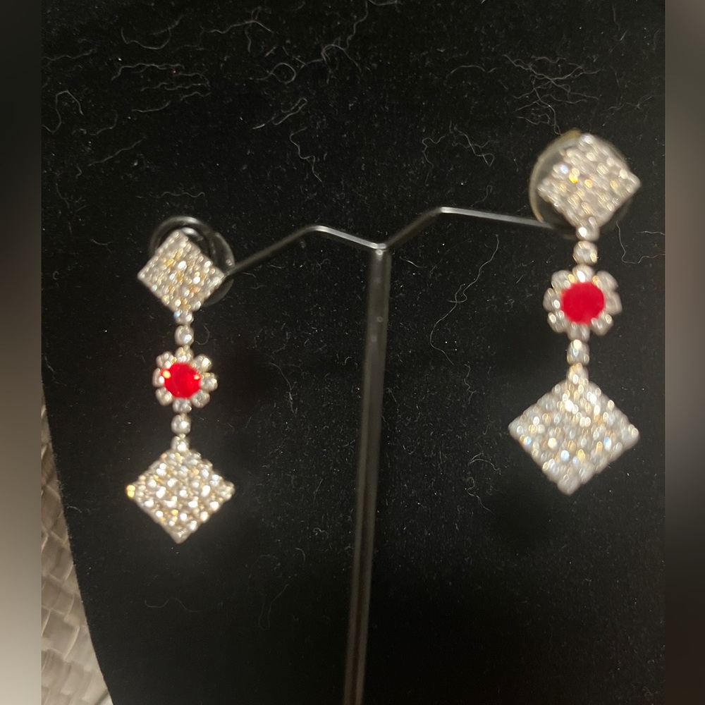 Crystal and Red Dangle Earrings